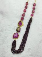 Crystals with Agate and Tanjore art on real ruby necklace