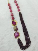 Crystals with Agate and Tanjore art on real ruby necklace - Image 4