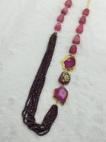 Crystals with Agate and Tanjore art on real ruby necklace - Image 2