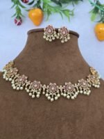 Lotus Shaped 2gm Gold Plated Necklace Set For Woman