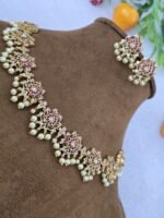 Lotus Shaped 2gm Gold Plated Necklace Set For Woman - Image 3