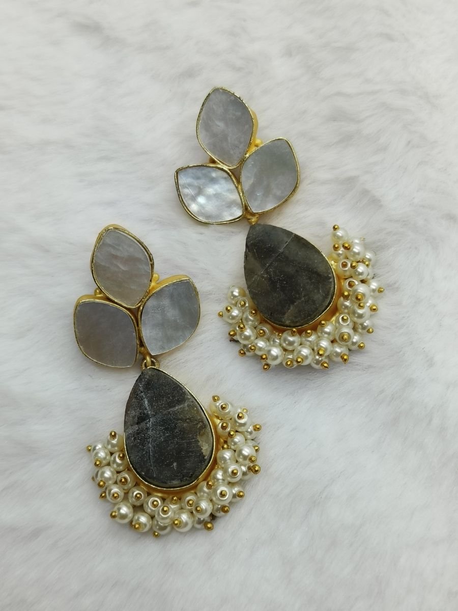 59-3.jpg Mother of Pearl and Kynite Stone Earrings - Image 1
