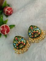 Tanjore Art on Agate Stone Earrings - Image 3