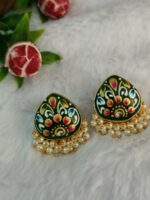 Tanjore Art on Agate Stone Earrings - Image 4