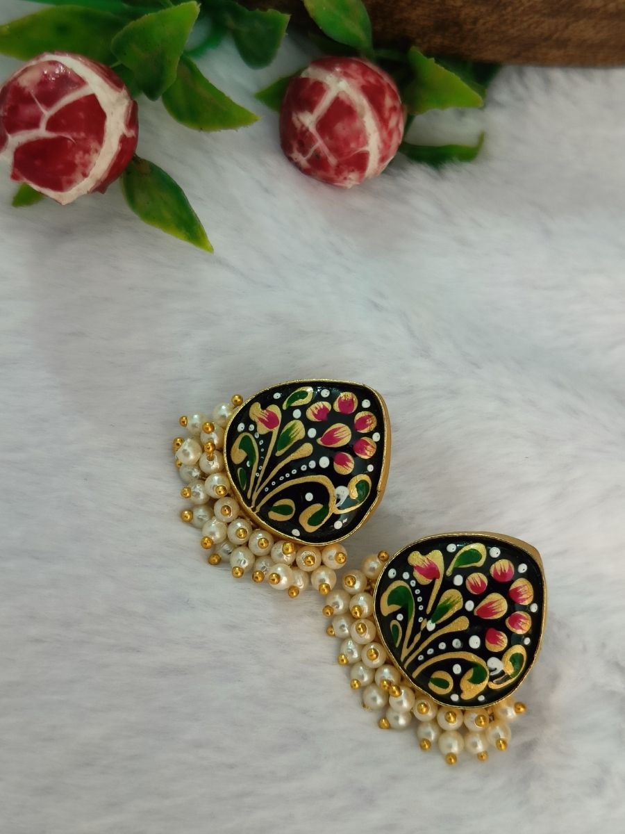 66.jpg Tanjore Art on Agate Stone Earrings - Image 1