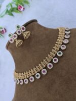 Ruby and Emerald Stone Studded Artificial Necklace Set for Women - Image 3